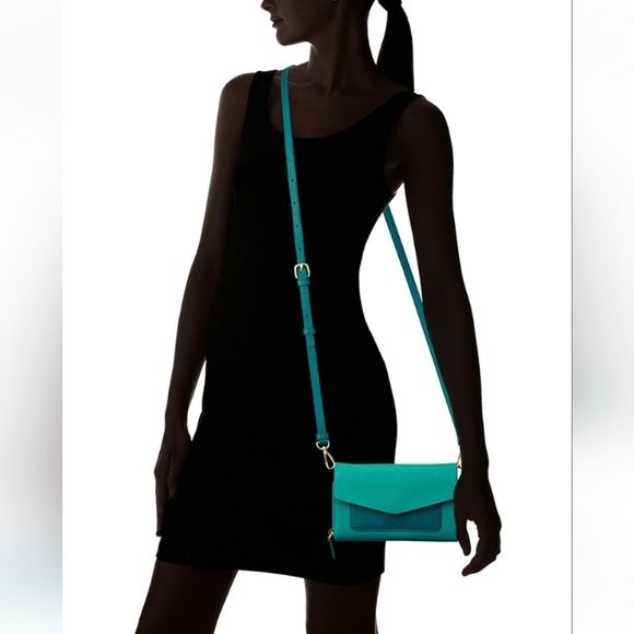 🆕Vera Bradley | Genuine Leather Ultimate Crossbody Envelope Purse in Teal - Picture 6 of 6